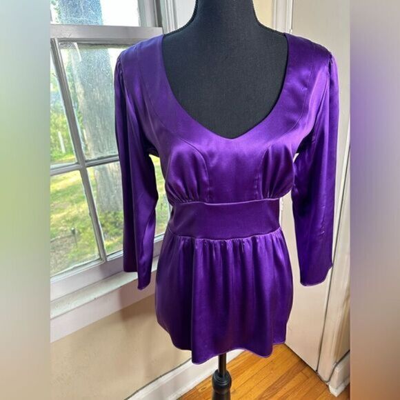 Etro pure luxury royal purple silk blouse size 44 made in Italy very soft, EUC - Picture 3 of 12